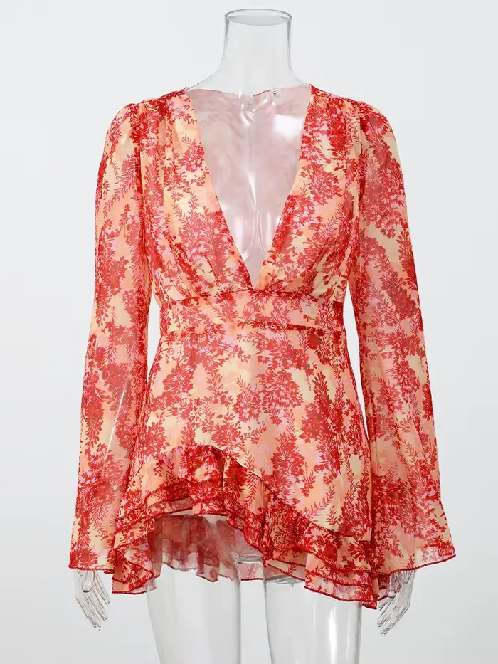 Robe Courte Sexy à Imprimé Floral pour Femme