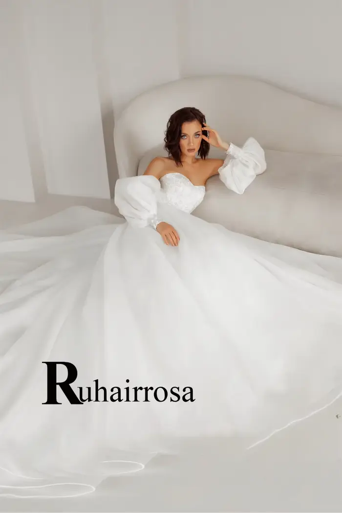 Ruhair robes De mariée modernes pour femmes manches bouffantes a-ligne à lacets Appliques chérie Tulle