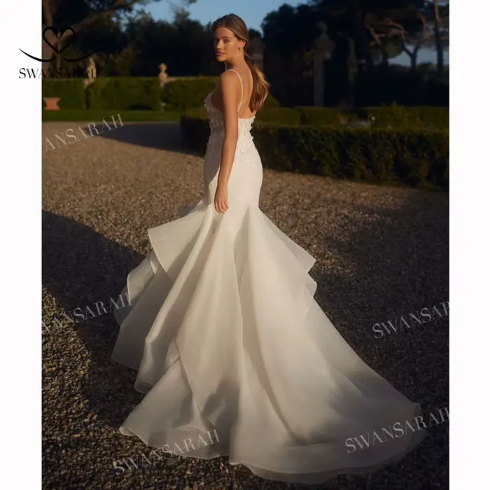 Robe de mariée sirène brillante sans manches fleurs 3D personnalisée SwanSarah occasion mariage plage occasions spéciales
