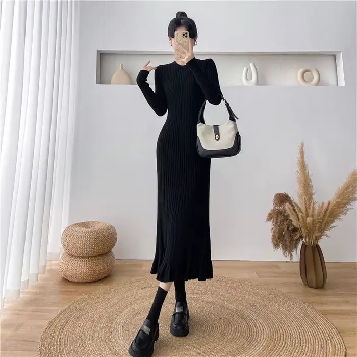 Robe en crochet abricot rétro confortable pour femmes occasions spéciales automne hiver élégante style bureau