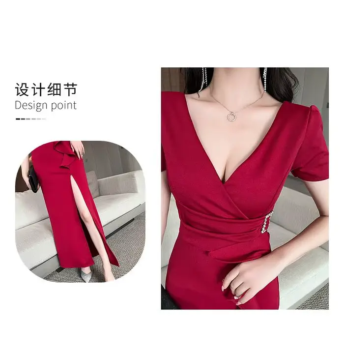 Robe de soirée sexy pour femme en polyester avec décolleté en V pour soirées et occasions spéciales
