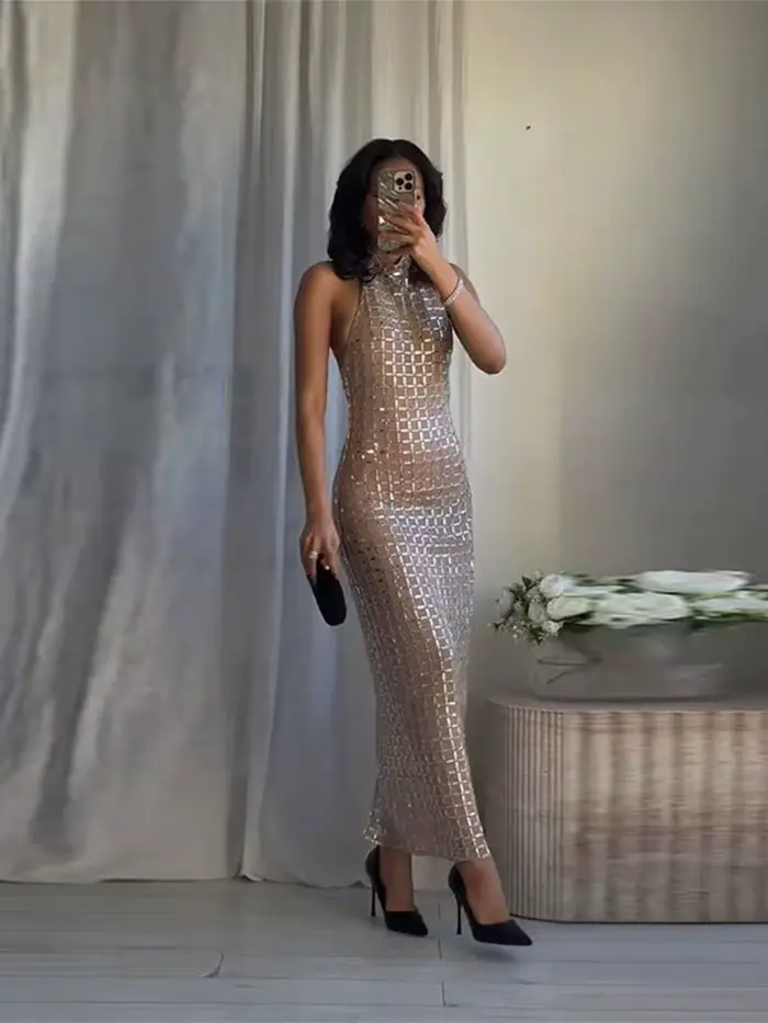 Robe Maxi à paillettes géométriques pour femmes