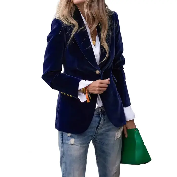 Blazer de soirée formel en velours grande taille pour femme, coupe ajustée, à revers pointus, idéal