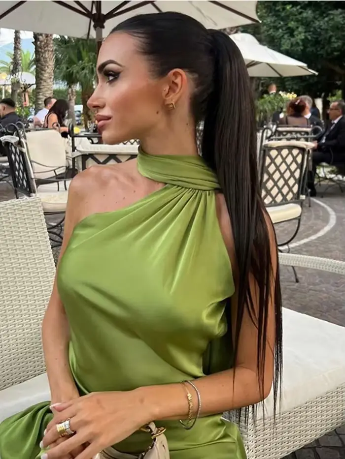 Robe longue dos nu à lacets pour femmes maxi collicollier écharpe couleur unie sans manches tenue de soirée nouvelle collection 2024