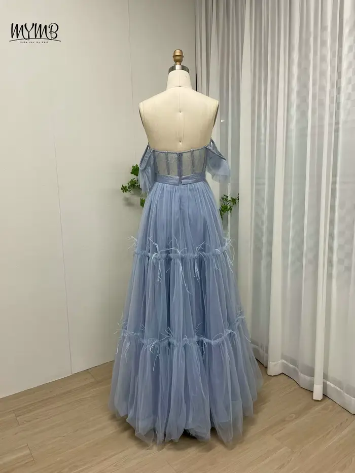 MYMB élégant bleu a-ligne robes de demoiselle d'honneur pour la fête de mariage hors épaule soirée Gwon Sexy bretelles