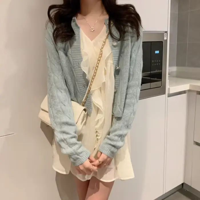 Robe de princesse élégante à manches longues pour femmes, col en V à volants, design de base, mini, 