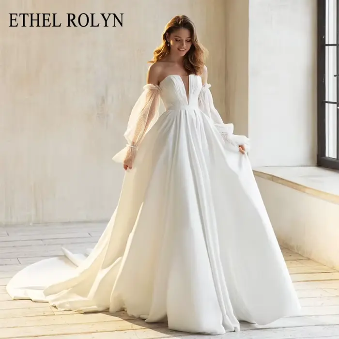 ETHEL ROCircN-Robes de mariée A-Line pour femmes, robes de mariée en satin, nouveau design sexy, poi