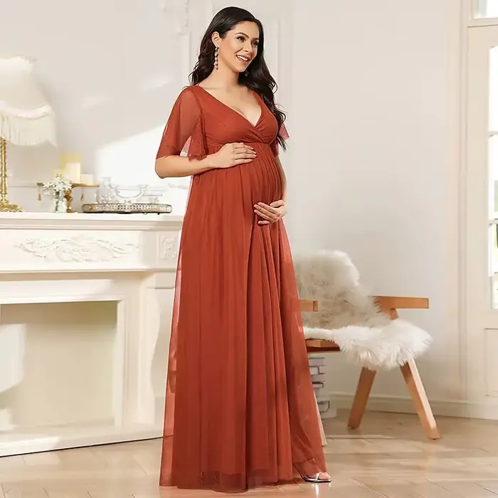 Robe de Soirée à Manches Courtes et Col en V