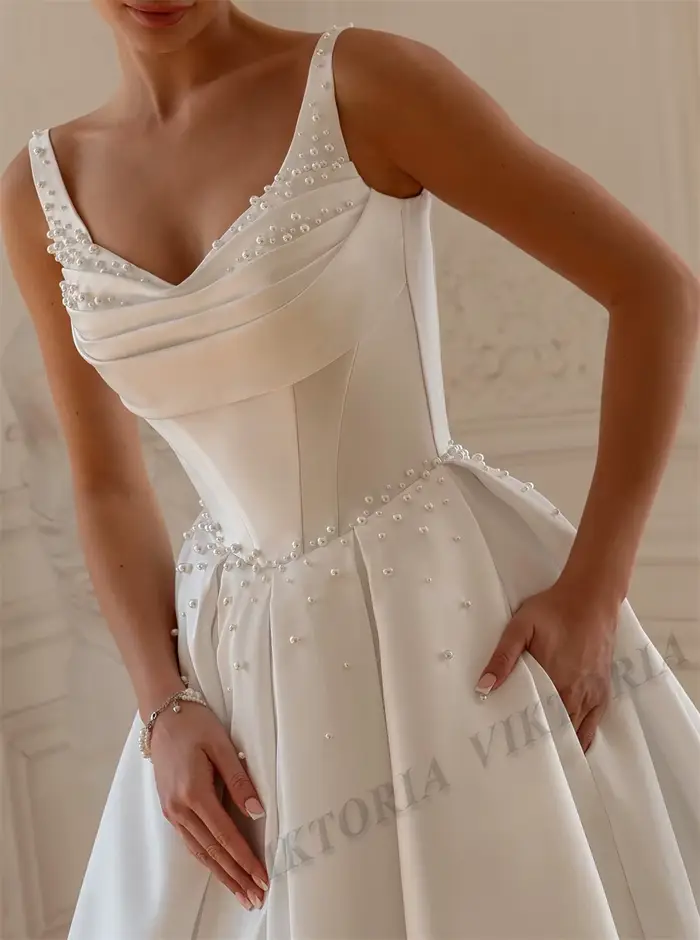 VIKTORIA classique princesse robes De mariée pour femme à lacets Satin perles chérie robe De Casamento personnalisé