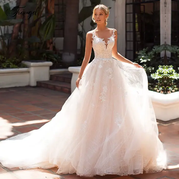 Robe de Mariée en Dentelle A-Line Chic Personnalisée à Paillettes Appliquées Manches Cape Train de la Cour pour Femmes Occasions Spéciales