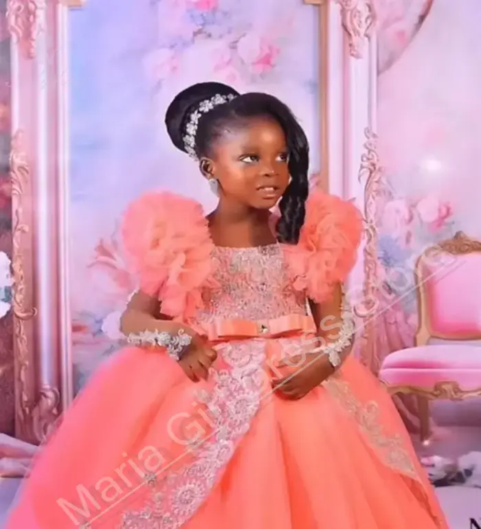 Robes de fête de mariage personnalisées pour petites filles roses