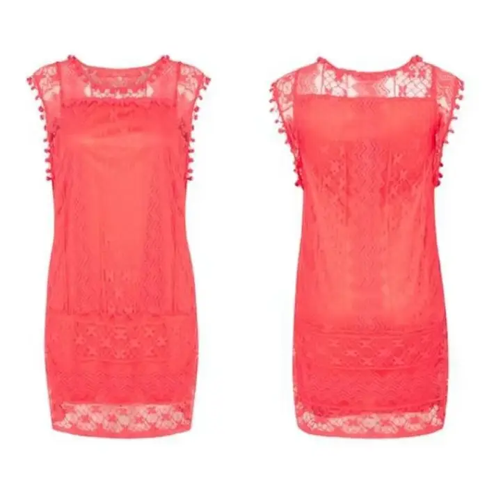 Robe en dentelle blanche mini décontractée sans manches pour femmes, occasion spéciale, été, plage, soirées en terrasse