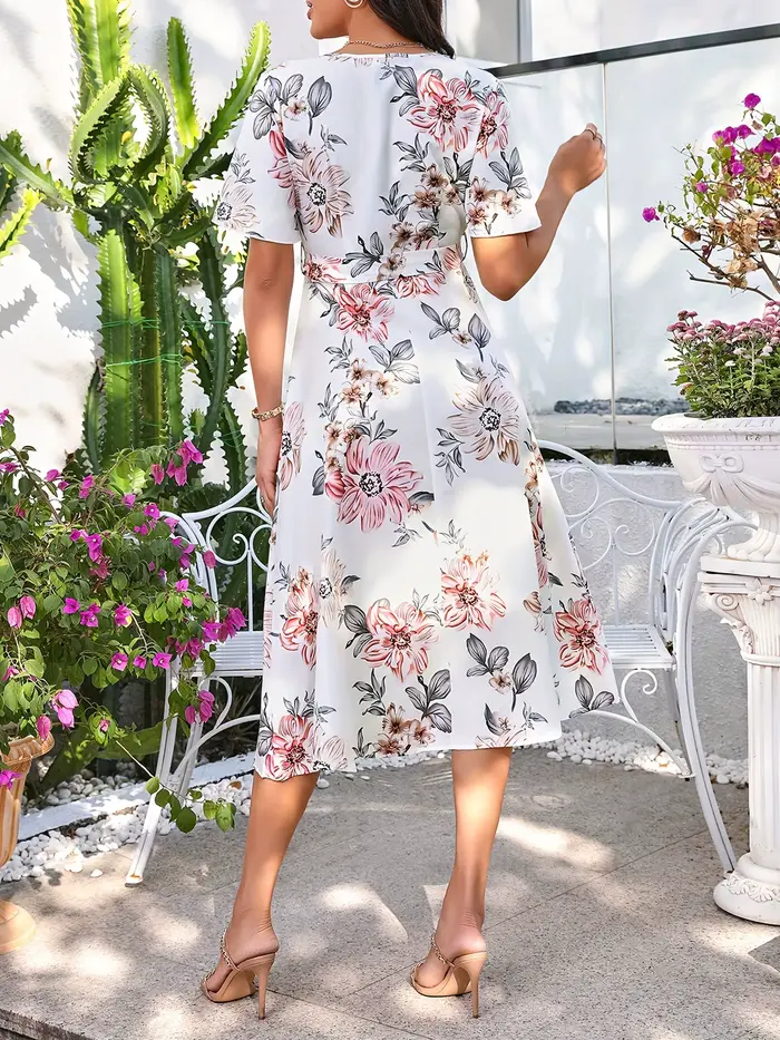 Robe portefeuille à imprimé floral polyester pour femme style classique occasions spéciales genoux midi