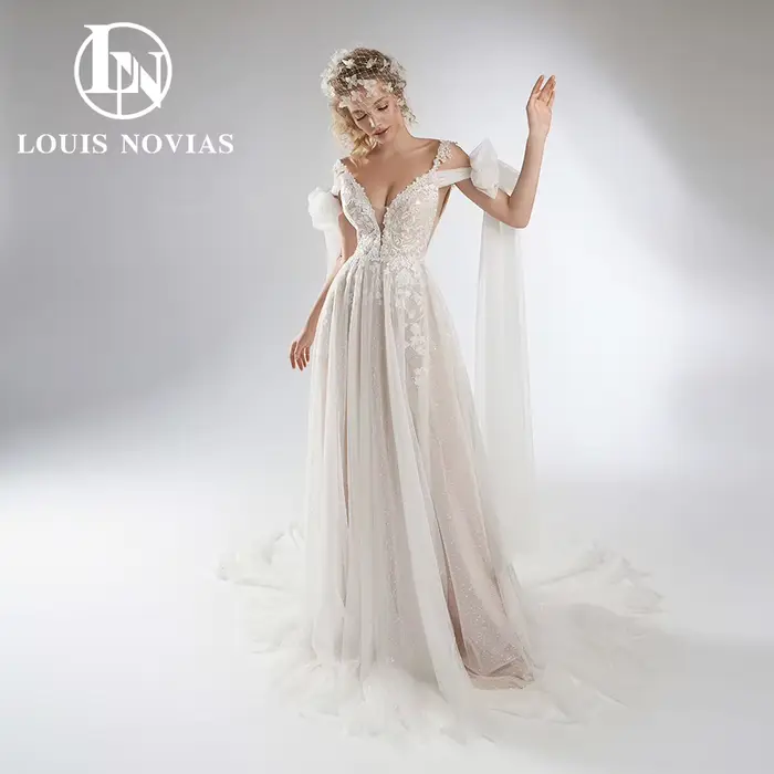 Modiis-Robe de mariée en dentelle style bohème, élégante, romantique, avec bretelles spaghetti, brod