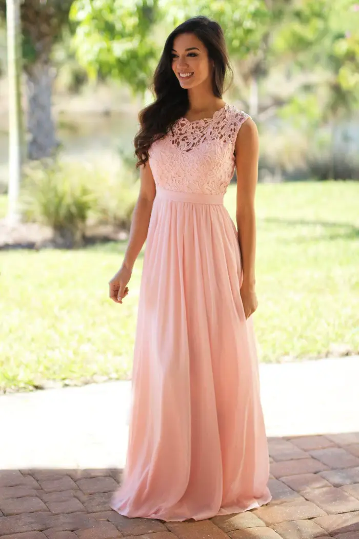 Robe de Demoiselle d'Honneur en Dentelle Rose