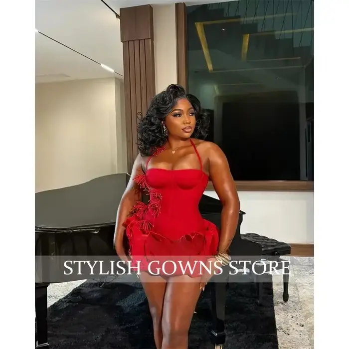 Robes d'anniversaire rouges Baddie noir fille licou cou Mini