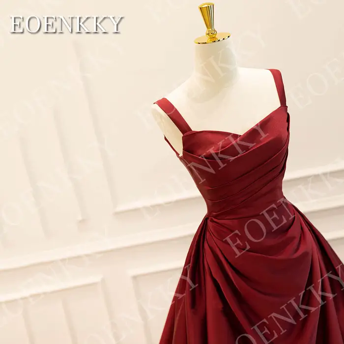 Robe de soirée EOENKKY élégante en satin pour femmes, longue bordeaux col en V, train de balayage, bal de promo, mariage, soirée spéciale