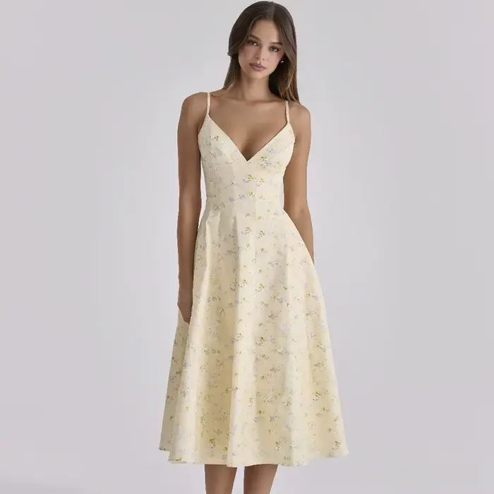 Suninbox Robe midi décontractée d'été à imprimé floral