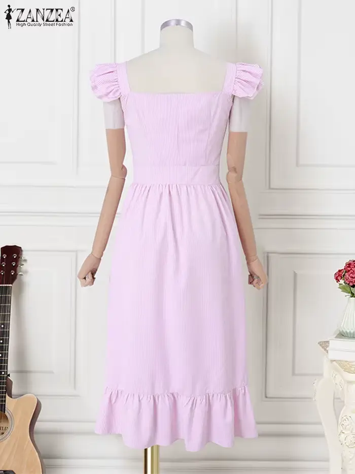ZANZEA Vintage Swing Robe Midi 2025 été rayé