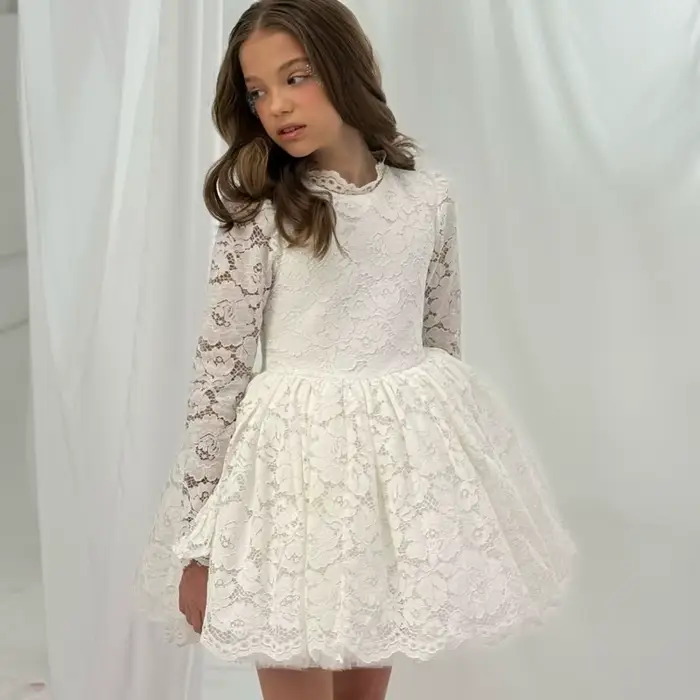Robe de soirée en dentelle blanche pour filles
