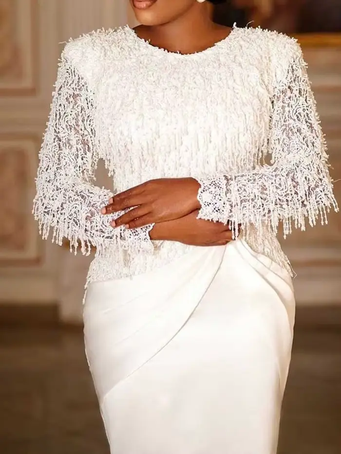 Robe Chic femme élégante manches longues en dentelle Sexy