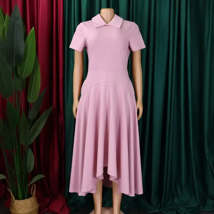 Robe d'église plissée à manches courtes pour femmes élégante ligne A occasionnelle polyvalente