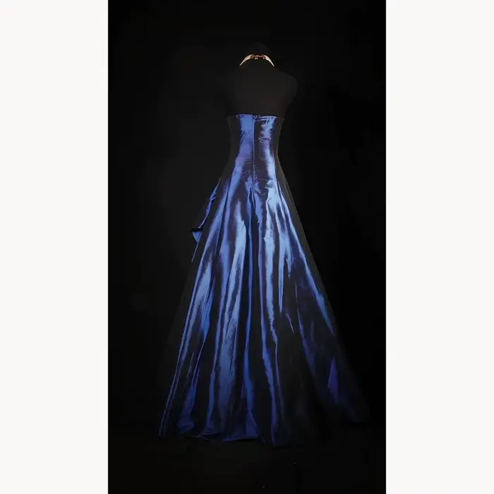 Robe Bleue en Taffetas à Fleurs Classique pour Soirées Officielles Mariages et Proms