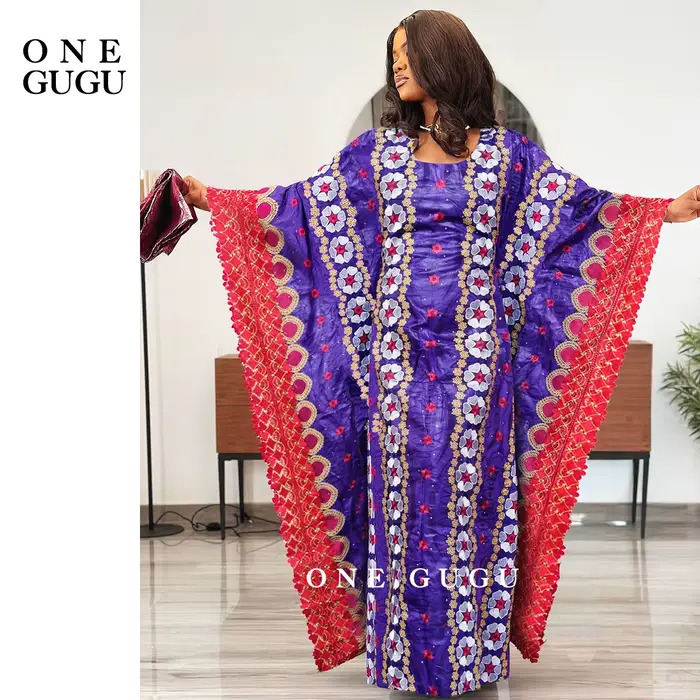 Robe nigériane rose Bazin Riche Dashiki Boubou