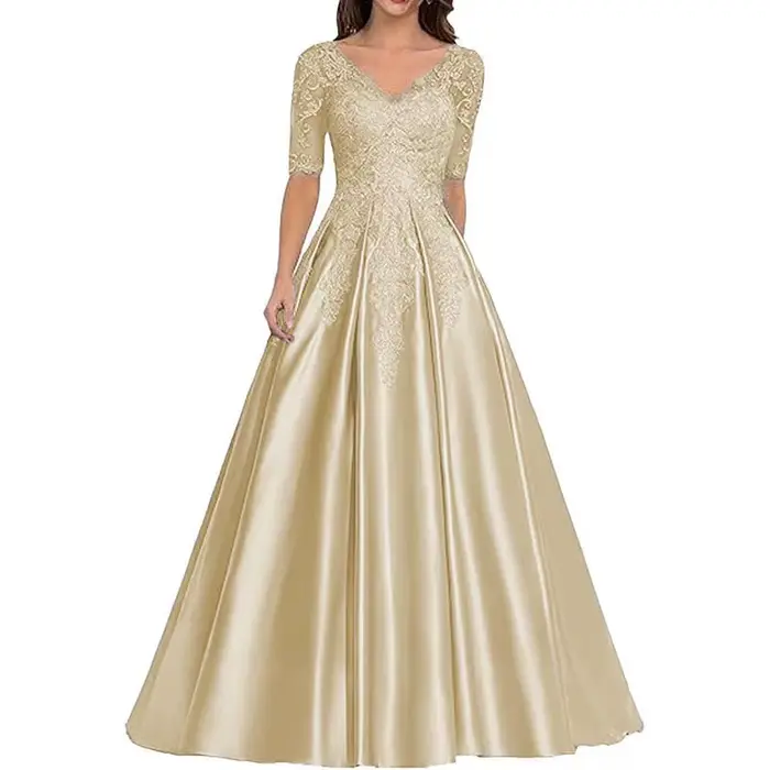 Robe de mère de la mariée en satin et dentelle élégante avec soutien-gorge intégré et design appliqué pour événements spéciaux