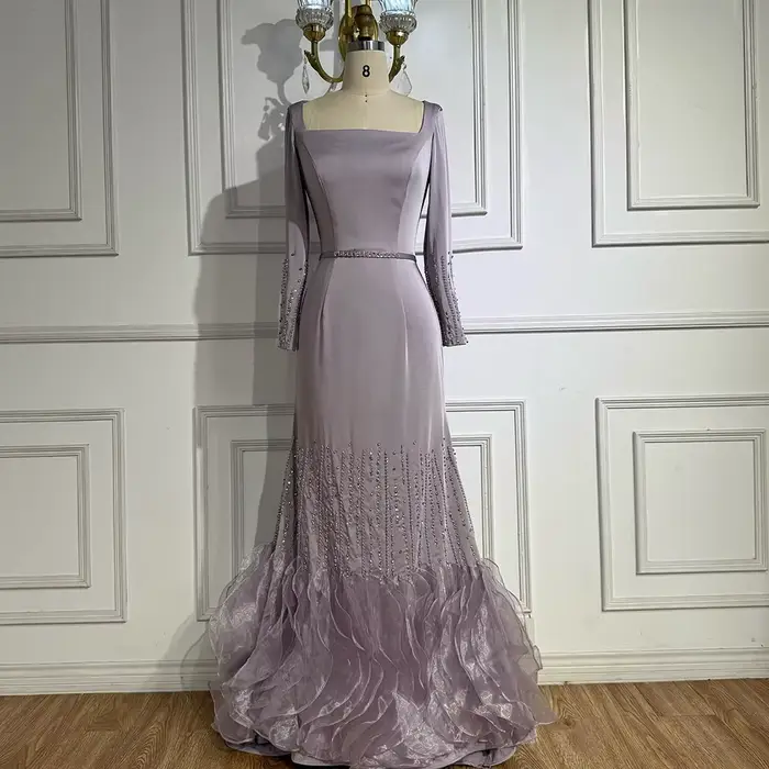 Robe de soirée de luxe à volants lilas