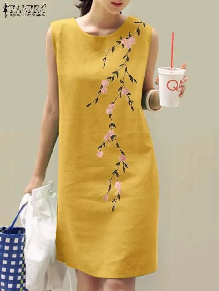Robe Brodée Florale ZANZEA pour Femmes, Style Vintage, Élégante et Confortable pour Occasions Spéciales Plage, Fête, Mariage