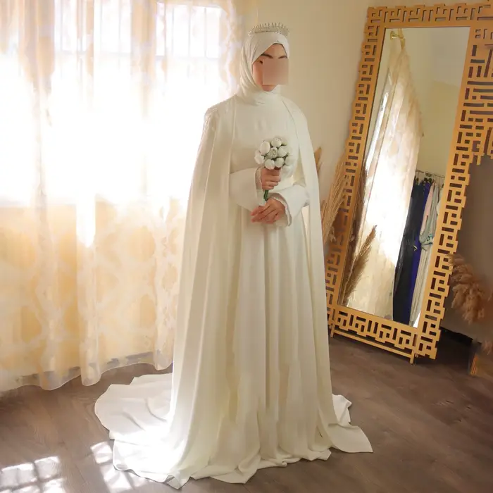 Robes de mariée musulmanes de luxe, hijab, col haut, manches longues, robe de mariée civile blanche,