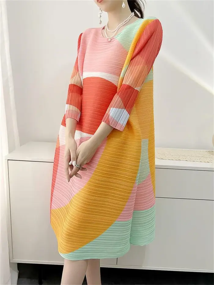 Robe de Soirée Plissée Imprimée Taille Unique Pour Femmes Décontractée Mode Printemps Été Occasions Spéciales