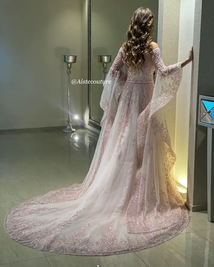 BABYONLINE-Robe de Mariée Carrée Personnalisée Araic, Manches Moelleuses Wildoda, Queue de Cathédral