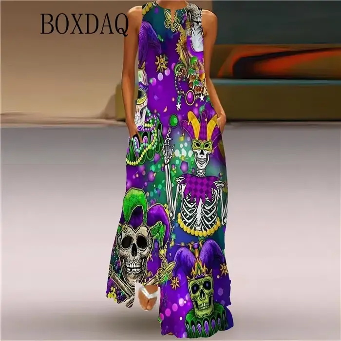 Robe Longue Décontractée à Imprimé pour Femme