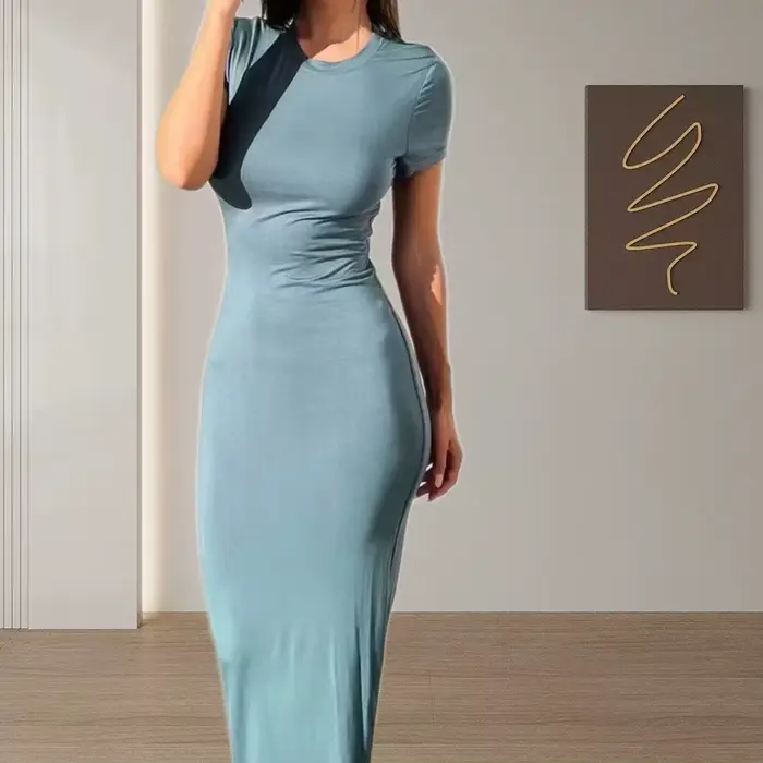 Robe sirène élégante pour femmes avec décolleté rond et fermeture pull-over pour soirées et événements formels