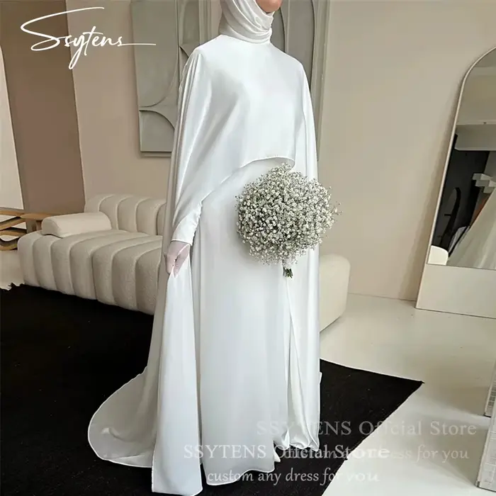 Robe de mariée musulmane blanche élégante avec cape sur mesure pour femmes de tous âges occassions spéciales