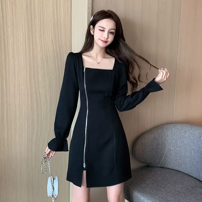 Robe décontractée pour femmes grandes tailles élégante automne polyester manches princesses col carré occassions spéciales