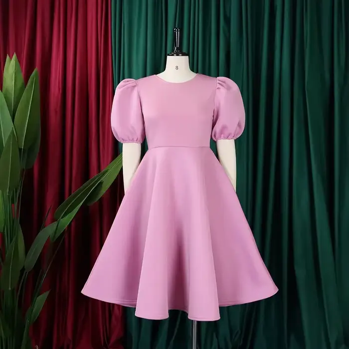 Robe élégante pour femmes col rond manches courtes taille haute plissée mi-mollet style sexy et club polyester fibre naturelle occasions spéciales anniversaires événements de charité