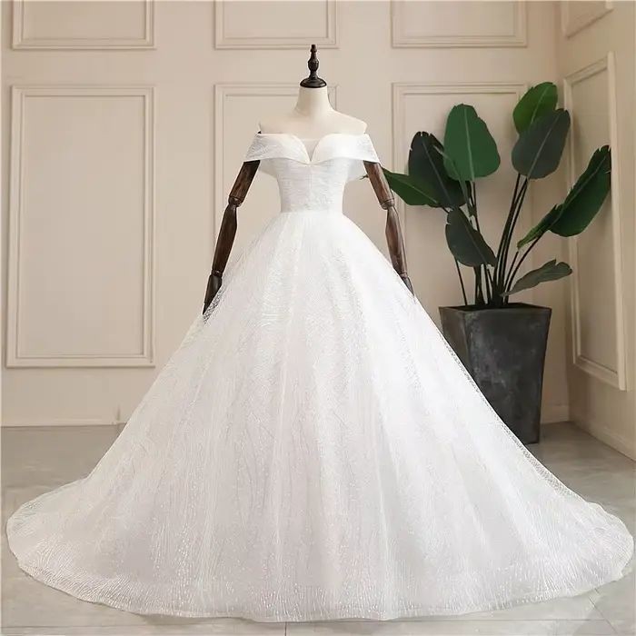 Robe de mariée de luxe à paillettes col bateau épaules dénudées personnalisée pour femmes grandes occasions spéciales