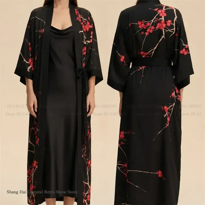 Ensemble 2 pièces de vêtements d'intérieur pour femme : Robe longue élégante à imprimé floral