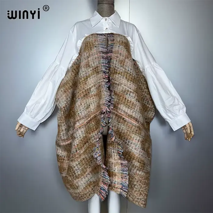 WINYI hiver femmes élégant robe de luxe manteau ample pardessus épais chaud femme cardigan ponchos