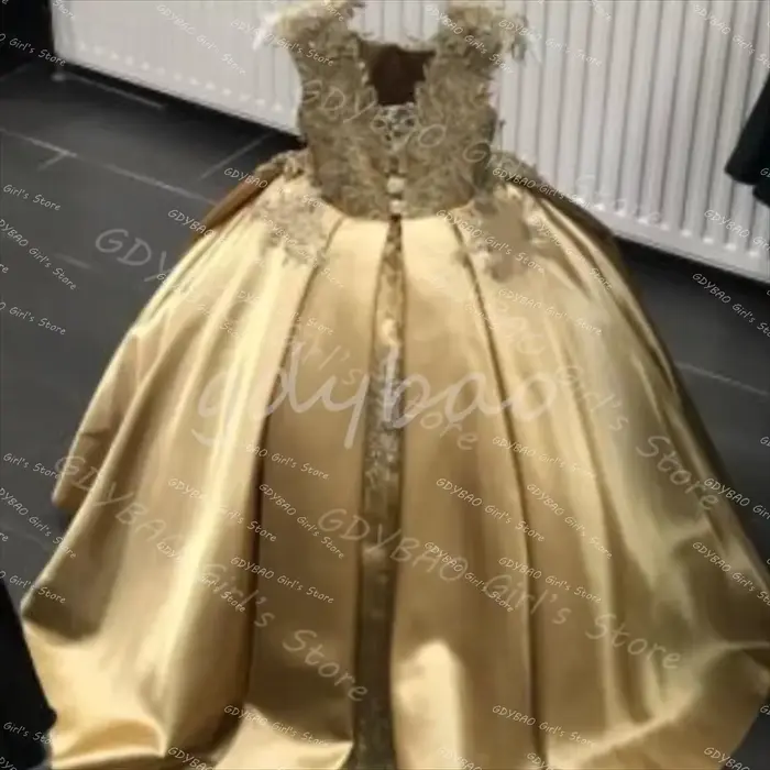 Robe de fille de fleur blanche pour mariage dentelle perlée Satin enfants vêtements