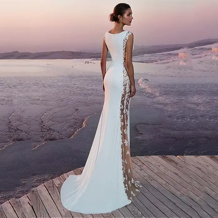 Robe de demoiselle d'honneur en dentelle magique, robe de soirée sans manches, longue et ajustée, robe de soirée formelle, robe de cocktail longue jusqu'au sol