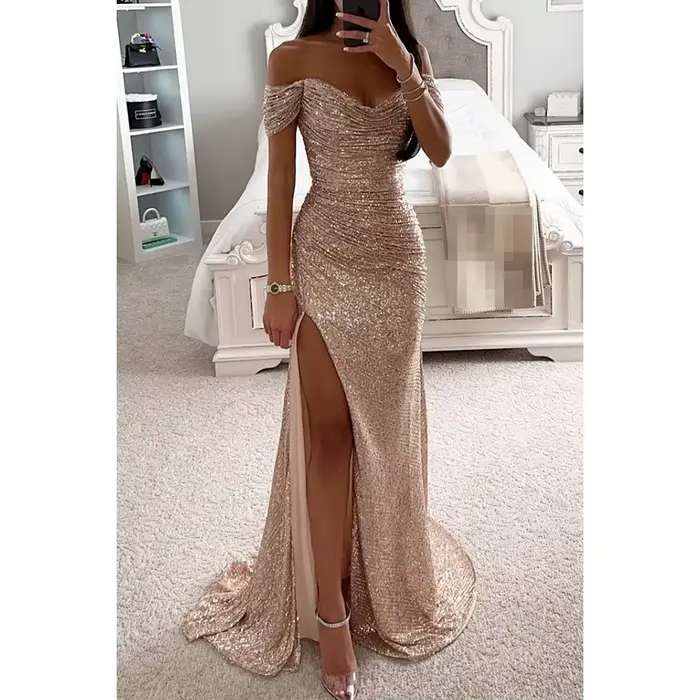 Robe longue noire élégante à une épaule