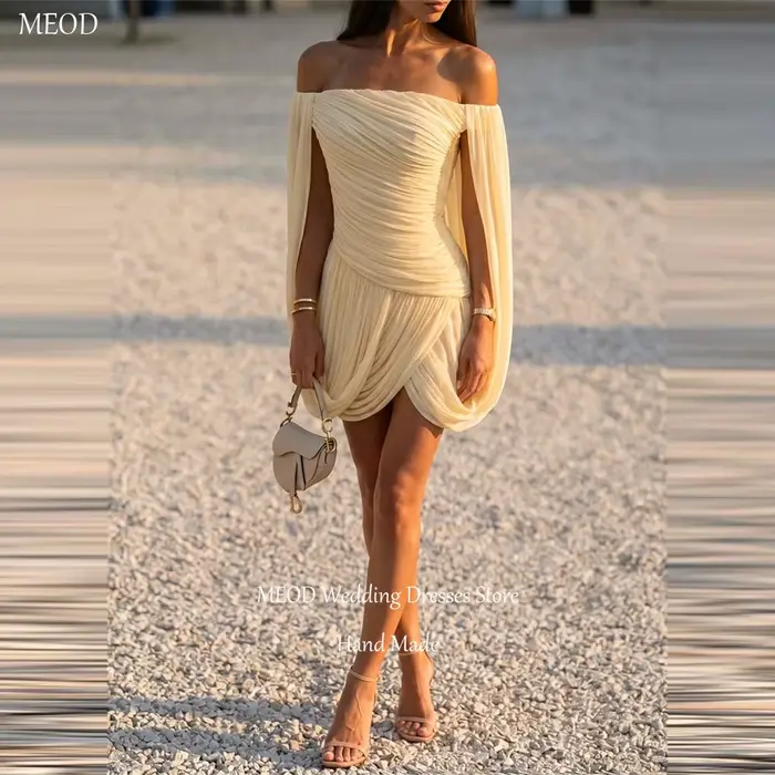 MEOD – robe courte en mousseline de soie jaune, sans bretelles, style Dubaï, robes de soirée, épaules dénudées, Mini robe Vintage personnalisée