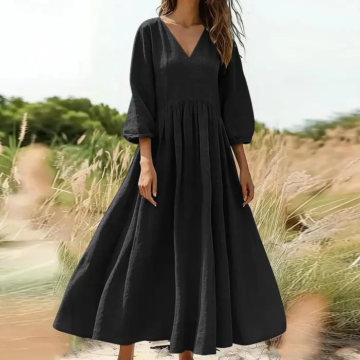 Robe longue bohème en coton et lin avec poches