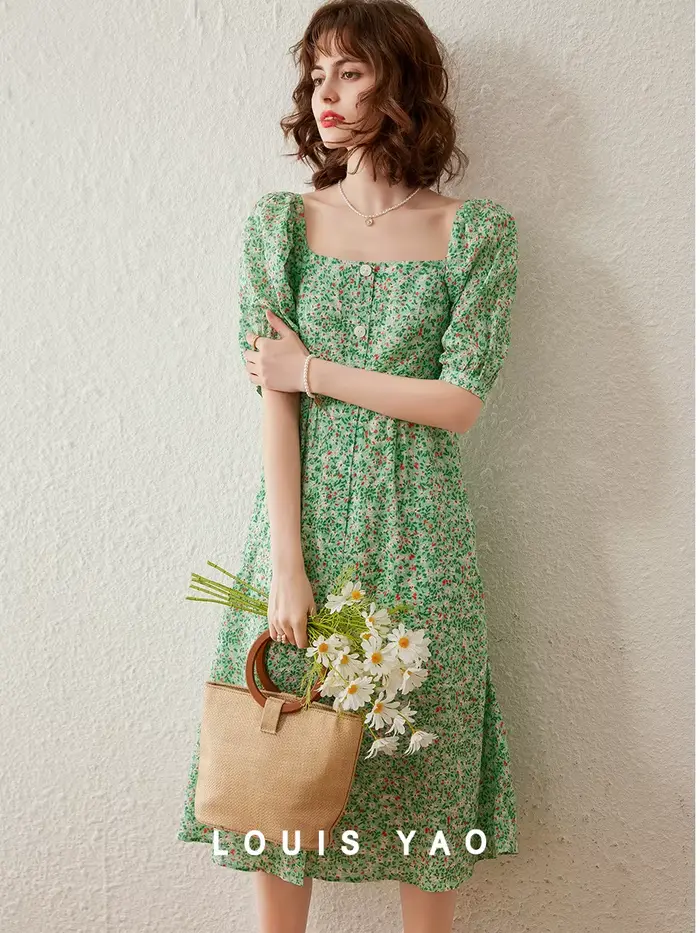 Robe en coton et polyester mi-longue avec motifs floraux style rétro chic pour femmes occasions spéciales