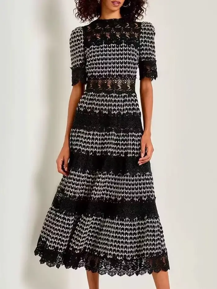 Eshin Style élégant 2025 été nouveau Chic dames robe mi-longue rouge avec manches courtes motif Unique détail fluide à plusieurs niveaux TH9652