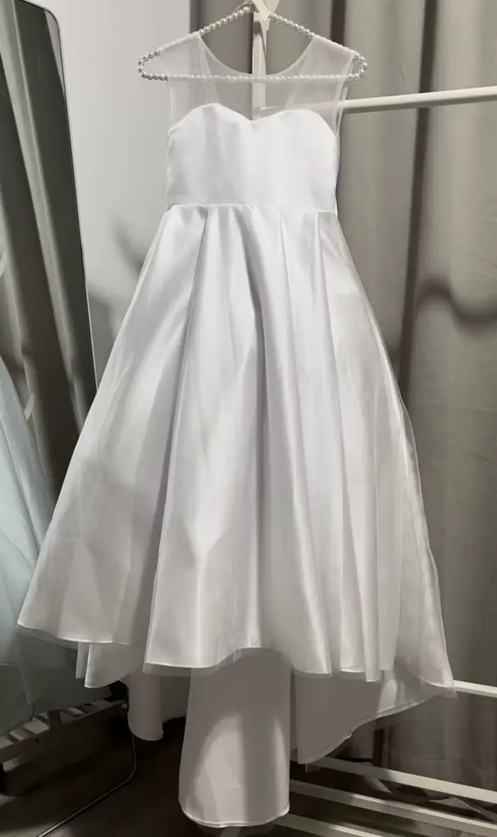 Robes de demoiselle d'honneur en satin pour enfants, robe trapèze en tulle, longue robe de reconstit